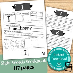 Sight Words Workbook with Letter Tracing | 117-Page Preschool & Kindergarten PDF | Learn to Read Printable | Digital Download Literacy Pack