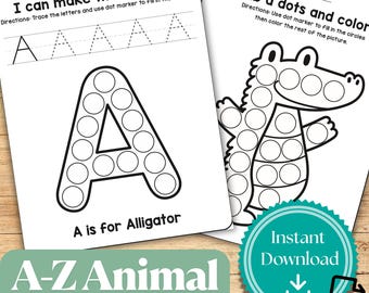 動物アルファベットのドットアート：文字のトレース A-Z（デジタルダウンロード、52ページ）