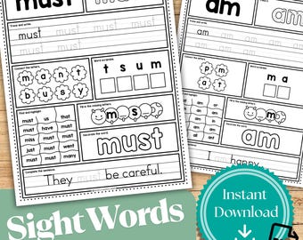 プライマーサイトワードワークブック：幼稚園児向けリーディング（デジタルダウンロード、52ページ）