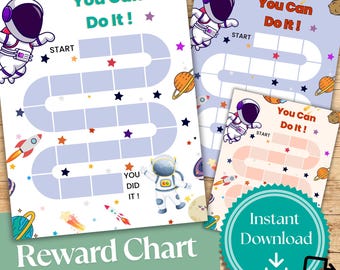 スペース報酬チャート印刷可能：子供の雑用と行動トラッカー（デジタルダウンロード、3色）