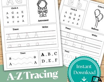 AからZまでの文字トレースワークシート：幼稚園・保育園児向け（デジタルダウンロード）