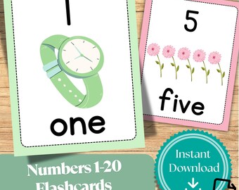 数字フラッシュカード 1～20 – 幼児向け学習用印刷セット | 幼稚園・保育園