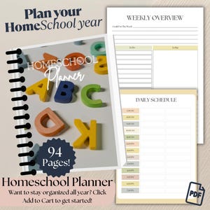 94-Page Printable Homeschooler Planner | 2025 & 2026 Academic Year | Daily, Monthly, Reading Log, Scheduling | PDF Homeschool Planner