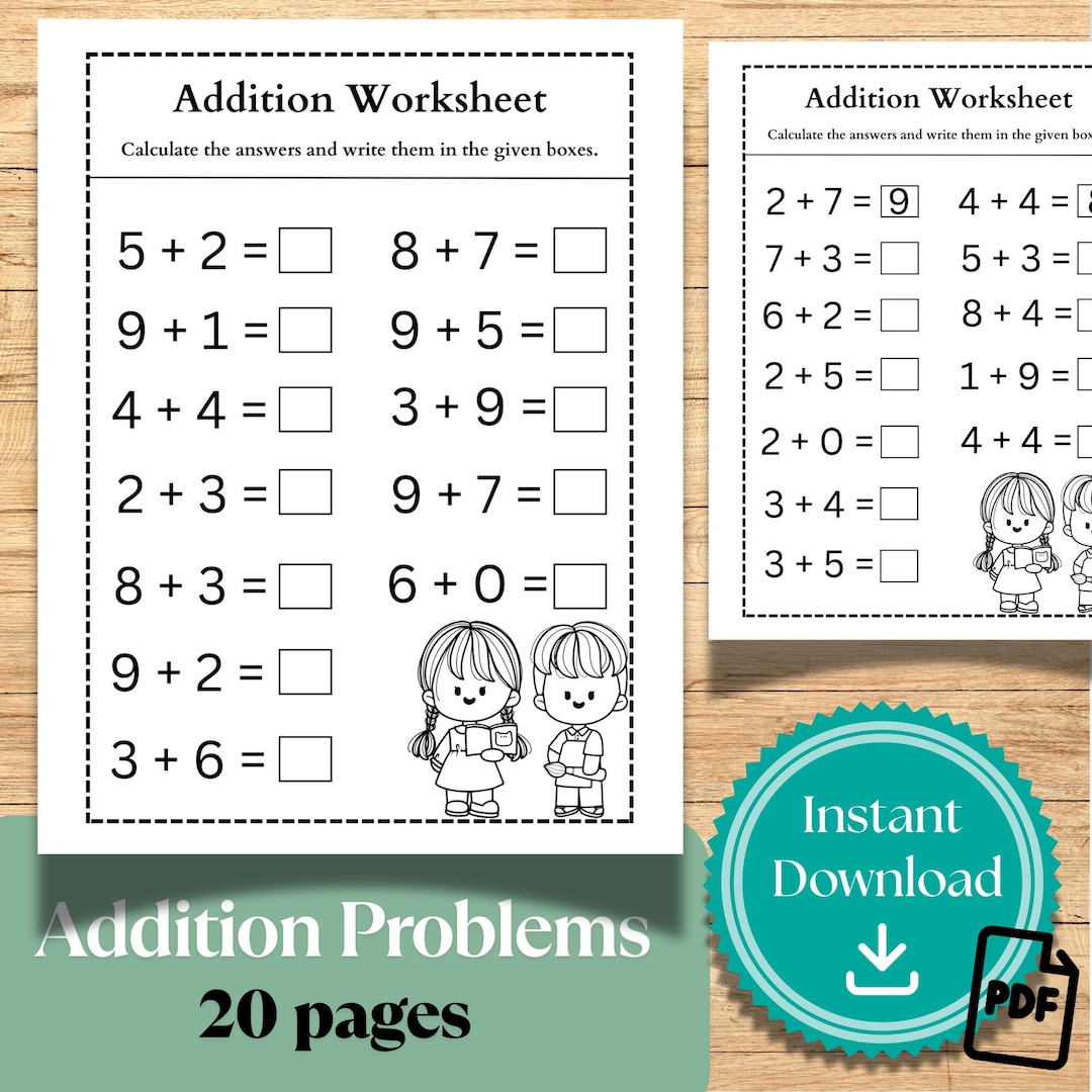 Addition Worksheets: Preschool Kindergarten Math Printable (PDF ...
