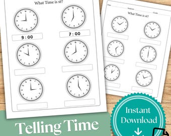 Telling Time Worksheets PDF | 25 Pages | Preschool and Kindergarten Printable | Learn to Tell Time | Clock Activities | Digital Download