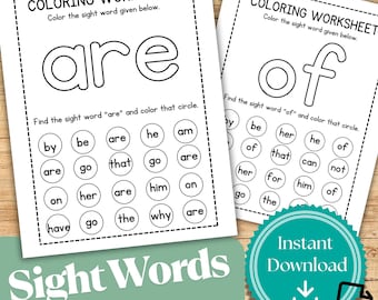Color and Find the Sight Words Workbook PDF | 50 Pages | 1 Word per Page | Preschool & Kindergarten Sight Word Practice | Digital Download