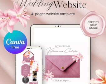 Plantilla para sitio web de bodas con motivos florales: Diseño romántico en rosa y naranja (Descarga digital)
