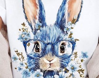 Conejito PNG con bordado floral, diseño de sublimación de Pascua (descarga digital)