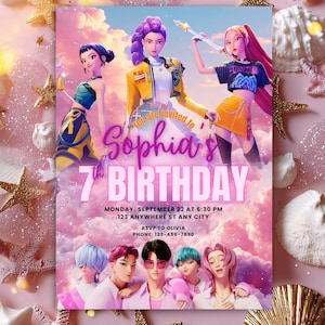 KPOP Demon Hunters Invitation Editable KPOP Demon Hunter Clipart PNG K-Pop Demon Hunters Party Supplies Huntrix Birthday Decor kpop Fans