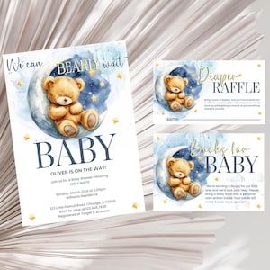 Wir können kaum warten Babypartyeinladung Bundle bearbeitbare Vorlage Teddybär-Babyparty-Einladungs-Babyparty-Einladungs-Junge einladen