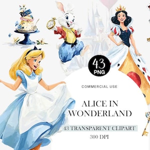 Alice in Wonderland Watercolor Clipart Set junk journal Clip art Watercolor Tea Party Cute Alice PNG Fairytale digital art download