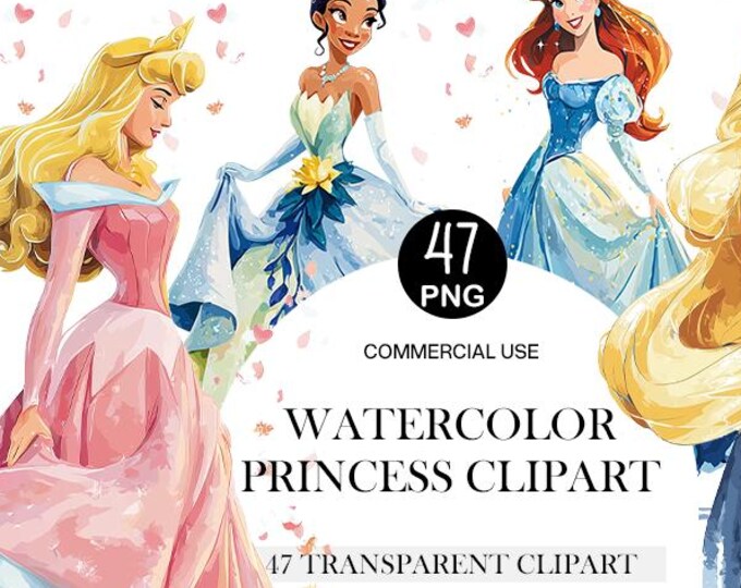 Whimsical Fairytale Princess Clipart Bundle Watercolor Fairytale PNG ...