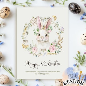 Biglietto di auguri di Pasqua stampabile Fiori di Pasqua stravaganti Fiori acquerellati digitali Download immediato Biglietto di auguri di Buona Pasqua stampabile CANVA
