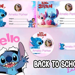 Lilo & Stitch Back to School Lieferungen Etiketten Aufkleber benutzerdefinierte Stich png Namen Etikett Kinder Namen Etiketten benutzerdefinierte Kinder Aufkleber Schule Etiketten canva