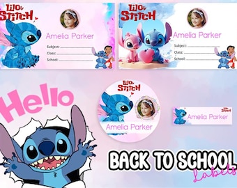 Lilo & Stitch Back to School-voorraadlabels Sticker aangepaste steek png-naamlabel kindernaamlabels aangepaste kinderstickers Schoollabels canvas