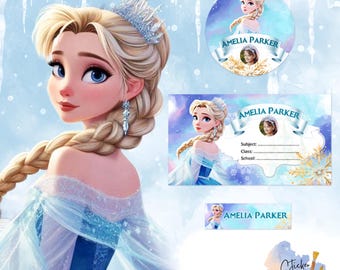 Schoollabel Elsa Labels bevroren labels afdrukbare schoolbenodigdheden labels kindernaamlabels aangepaste schoollabels kinderstickers aangepast naamlabel