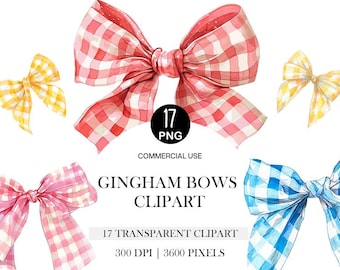 Clipart de lazos de acuarela de guinga, cinta pastel PNG (pegatinas digitales)