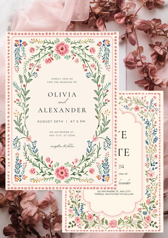 Wildflower Invite Set Vintage Floral Wedding Invitation Suite printable wedding invite boho Floral wedding invitation Garden Wedding Suite