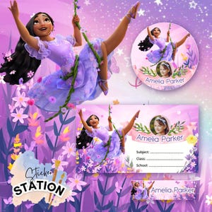 Back to School Encanto Label Schuletiketten druckbare Schuletiketten Kindernamenetikett benutzerdefinierte Schuletikettenaufkleber benutzerdefinierte Namensetiketten Canva