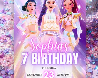 Invito modificabile KPOP Demon Hunters Invito di compleanno K Pop Invito di compleanno Glam KPOP Demon Hunters Festa K-Pop Demon Hunters