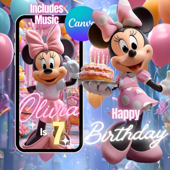 Minnie Birthday Video Invitation Minnie mouse Invitation Editable Template Pink Girl Birthday Video Invitation Birthday Animated Evite CANVA
