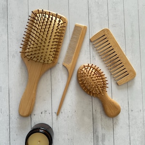 Natural Bamboo Hair Brushes | 4 Piece | EcoFriendly | Plastic-Free Biodegradable Brush | Detangling Hairbrush | Bristle Hairbrush | Gift Box
