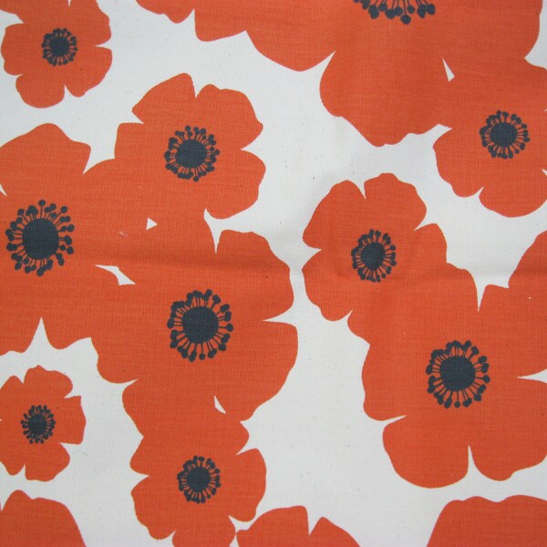 Poppy Fabric, Upholstery Weight, Orange Black, Bloom Nancy Mims, Organic Cotton, Mod Green Pod