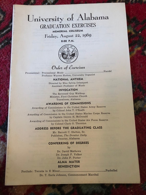University of Alabama Graduation Commencement Program August Etsy