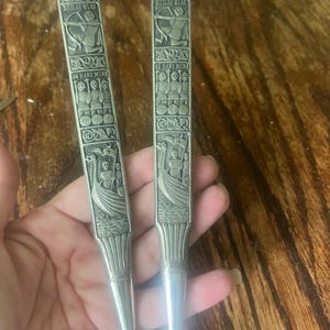 vintage Konge Tinn Norway Salad Servers Heilig Olav Olaf Figural Soldiers Pewter Scandinavian Norwegian