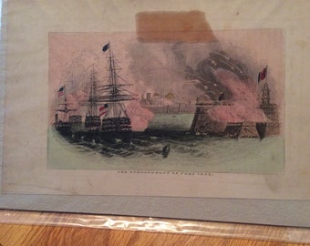 1851 Wood Engraving American Mexican War Veracruz Vera Cruz Siege War Hand Colored