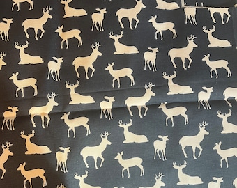 Deer Fabric Material Buck Doe Fawn Slate Blue Pillow Upholstery