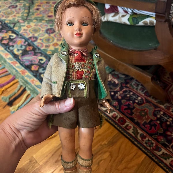 Muñeca antigua vintage de Alemania y Suiza, Liederhisen alpina de 30 cm