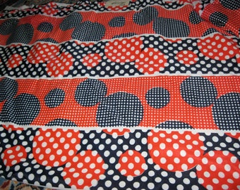 Vintage Circles and Dots Retro Fabric, Red, WHite, and, Blue, Geometric, Stripes