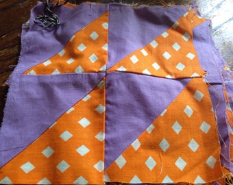 Vintage Quilt Blocks Purple Orange Retro Cotton