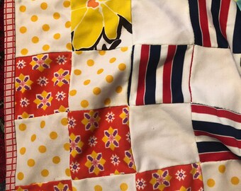 Vintage Checkerboard Tablecloth Crib Blanket Retro Mod Hippie