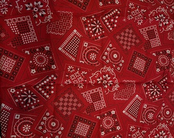 Red Bandana Print Quilting Fabric Material Americana Cowboy