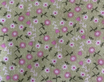 Pink and Green Ditsy Floral Cotton Fabric Quilting Material Calico