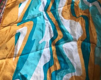 Vintage Paoli Scarf Retro Mod Aqua Mustard Yellow Gold Abstract Psychedelic
