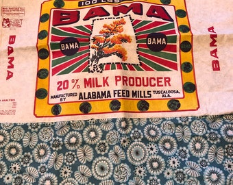 Vintage Tuscaloosa Alabama Bama Feedsack Fabric Label Map