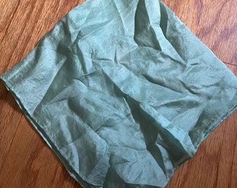 Solid Green Silk Scarf Hand-rolled Vintage