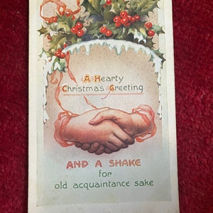 Carte postale de Noël antique Holly Handshake Snow Berries
