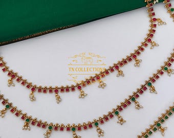 Kemp Stone Brass metal Hip Chain/waistchain Southindian wedding jewellery