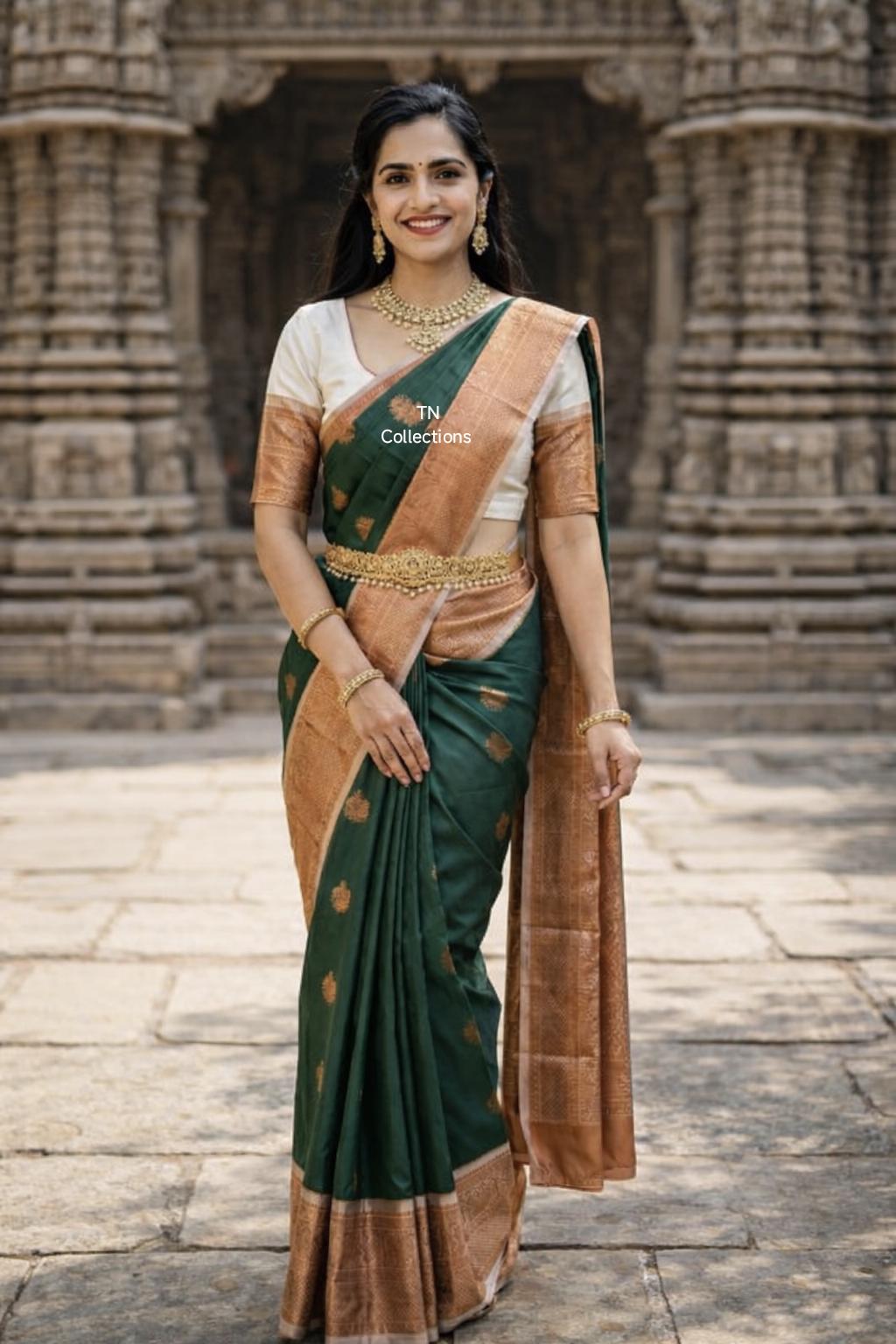 Korvai Kottanji soft silk saree with contrast blouse Southindian wedding ethnic wear