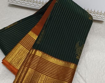 Premium kanchi semi Silk Saree Southindian womens traditional wedding ethnic wear pattu sari Green vairaoosi