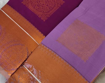 Kanjivaram Soft Silk Saree: South Indian Wedding Sari with Contrast Blouse