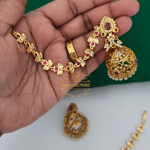 Micro jhumka indien traditionnel avec chaîne/Maatal tendance