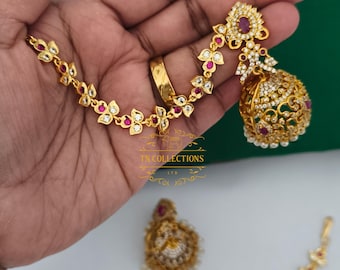 Micro gold plated Traditional Indian Jhumka with Ear chain/Maatal Trendy