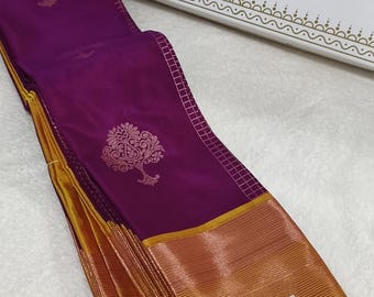 Kanchi Semi silk saree with contrast blouse and rich pallu Southindian traditional wedding ethnic wear sari