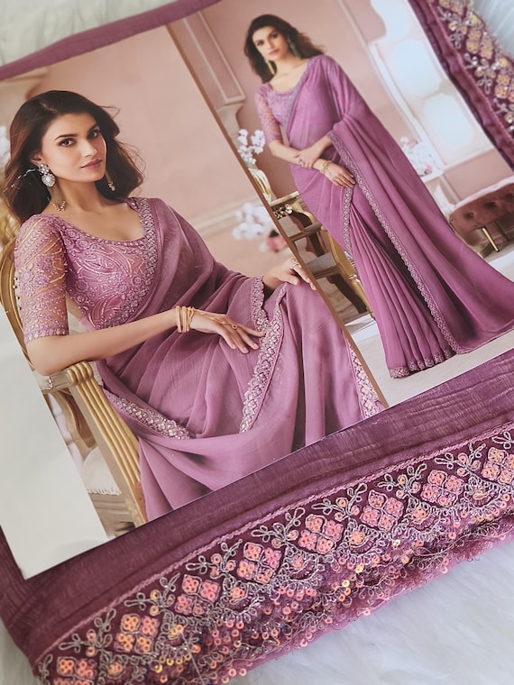 Trendy Pink Designer Party Saree Indian women outfit fancy saree soft comfy