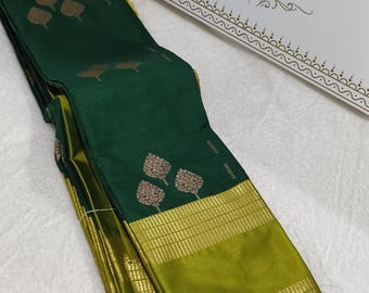 Premium kanchi semi Silk Saree Southindian womens traditional wedding ethnic wear pattu sari Green